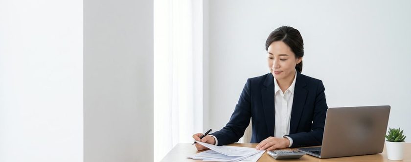 책상 위 태블릿에 띄운 정산 관리 화면